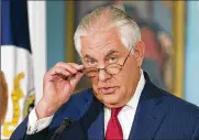  ?? CLIFF OWEN / ASSOCIATED PRESS ?? “There has never been a considerat­ion in my mind to leave,” Secretary of State Rex Tillerson said Wednesday from the State Department’s Treaty Room.