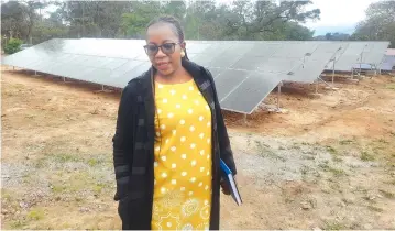  ?? ?? Acting Victoria Chitepo Provincial Hospital health services administra­tor, Mrs Leonardo Mutara tours the 140-kilowatts solar powerplant recently erected at the hospital. The plant which was donated by will supply power to the whole hospital. — Picture: Tinai Nyadzayo