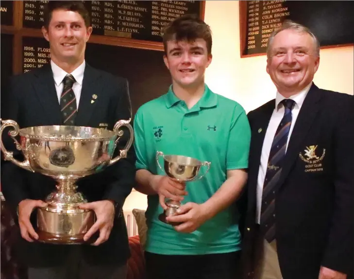  ??  ?? f their members after their huge achievemen­ts in 2018 and pictured with Club Captain Bryan Collins are (l to r) Daniel McKenna, (Boys U-13 Leinster champion), Robbie Cannon (AIG Irish Amateur Close champion) and Daniel