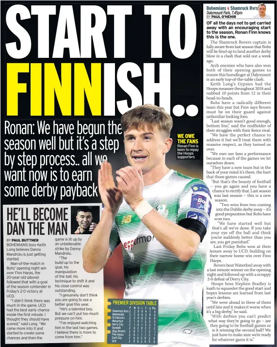  ??  ?? WE OWE THE FANS Ronan Finn is keen to repay the Hoops supporters