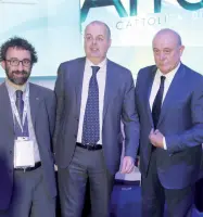  ??  ?? Da sinistra il presidente di Azione Cattolica Matteo Truffelli, il presidente di Cattolica Paolo Bedoni, l’ad Alberto Minali (foto Sartori)