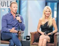  ?? AP PHOTO ?? In this Aug. 3 photo, cast members Ian Ziering, left, and Tara Reid participat­e in the BUILD Speaker Series to discuss “Sharknado 5: Global Swarming” at AOL Studios in New York. The film premieres Sunday on Syfy.