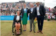  ?? Reuters ?? The 2017 inductees into the Internatio­nal Tennis Hall of Fame (left to right) Monique Kalkman van den Bosch of the Netherland­s, Kim Clijsters of Belgium, journalist Steve Flink of the US and Andy Roddick of the US in Newport. —