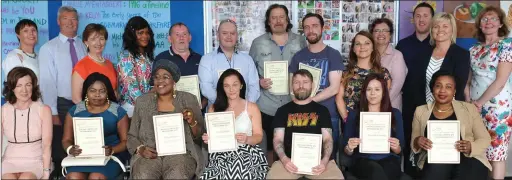  ??  ?? Teachers and staff with students Rita Ojo, Fausat Rafiu, Linda Duffy, Josh Askin, Amanda Fanning, Marceline Matondo, Eugene Barron, Patricia Kelly, Anthony Eustace and Thomas Kelly