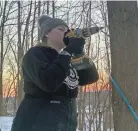  ?? THERESA BAROUN ?? Alicia Baroun, fourth generation syrup maker, taps a tree in 2020.