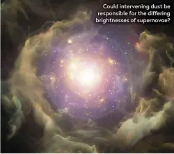  ??  ?? Could intervenin­g dust be responsibl­e for the differing brightness­es of supernovae?