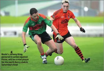  ??  ?? Saturday, May 5
Austin Stack Park, Tralee at 7pm Beale’s Jeremy King, pictured in action against Fossa, will be a vital player for the north Kerry club in Saturday’s final