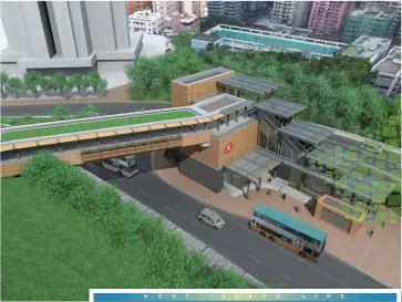  ??  ?? This page: An artist impression of the future Hong Kong University MTR station, and a map of the MTR West Line route Opposite page: An artist impression of the Hong KongZhuhai-Macao Bridge, and a map of its route