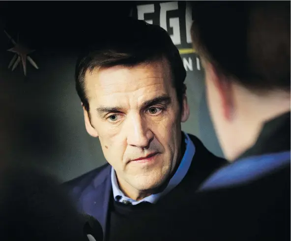 ?? — THE ASSOCIATED PRESS ?? Vegas Golden Knights general manager George McPhee will be the NHL’s busiest man starting Monday, when the expansion team is open for business and could make the first trade in franchise history. “Things have reached the serious stage,” he says.