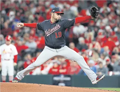  ??  ?? Anibal Sanchez of the Washington Nationals throws a pitch against the St Louis Cardinals.