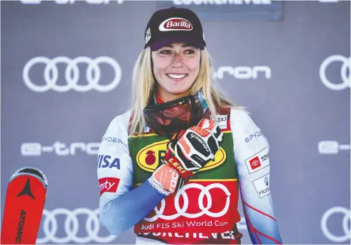  ?? JEFF PACHOUD / AFP VIA GETTY IMAGES ?? Mikaela Shiffrin could become the most successful female American alpine skier of all time if she is able to win two
medals at the upcoming Beijing Olympics.