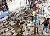  ?? PTI ?? Rescue operations underway after a wall collapsed at a factory in Halvad GIDC area, in Morbi district, on Wednesday
