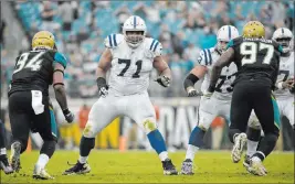  ?? Phelan M. Ebenhack The Associated Press ?? Raiders offensive guard Denzelle Good (71), shown here in 2017 when he was with the Indianapol­is Colts, suffered a disk injury May 21.