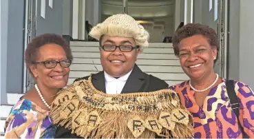  ?? Photo: Sheenam Chandra ?? From left: Aunt Kelerayani Nasila, Salaseini Ratuvuku with mother Luisa Ratuvuku at the Admission Ceremony for newly admitted Legal Practition­ers at the Suva High Court on January 17, 2019.