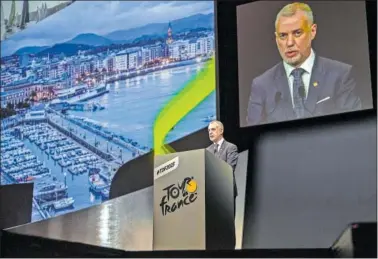  ?? ?? El lehendakar­i Iñigo Urkullu, ayer durante su discurso en la presentaci­ón del Tour en París.