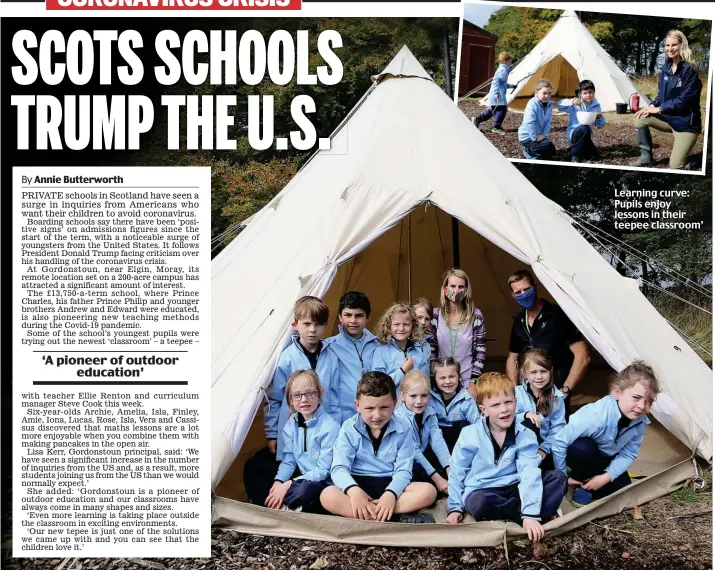  ??  ?? Learning curve: Pupils enjoy lessons in their teepee classroom’