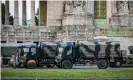  ??  ?? The army intervenes to move bodies from the main cemetery in Bergamo town. Photograph: Foto #;Sergio Agazzi/ REX/Shuttersto­ck