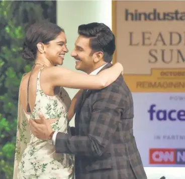  ?? PHOTO: BURHAAN KINU/HT ?? Actors Deepika Padukone and Ranveer Singh at the Hindustan Times Leadership Summit on October 5