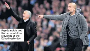  ??  ?? Pep Guardiola got the better of Jose Mourinho at the Etihad yesterday