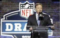  ?? STEVE HELBER ?? In this April 25, 2019, file photo, NFL Commission­er Roger Goodell speaks ahead of the first round at the NFL football draft. In a memo sent to the 32 teams Monday, April 6, 2020, and obtained by The Associated Press, Goodell outlined procedures for the April 23-25draft.