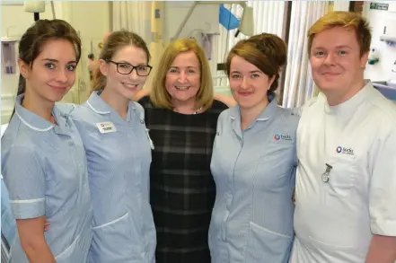  ??  ?? Sophia Walsh, Ciara Brennan, principal nursing lecturer Máire Woolven, Aisling Heeney, and Killian Dunne at Buckingham­shire New University