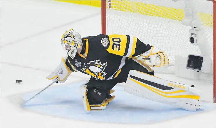  ?? — GETTY IMAGES FILES ?? Matt Murray of the Penguins has proven he’s no one-year wonder. His outstandin­g play in the NHL Final has Pittsburgh two wins away from the Stanley Cup.