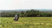  ??  ?? Sabinas Creek Ranch features 30-mile Hill Country views, pristine meadows, beautiful trees, paved and private roads, a gated entrance, electric, and a creekfront property owners’ park.