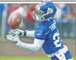  ?? Corey Sipkin ?? WELCOME BACK: Second-year safety Darian Thompson, who missed most of last season with a foot injury, participat­es Friday in the Giants’ first practice of training camp.