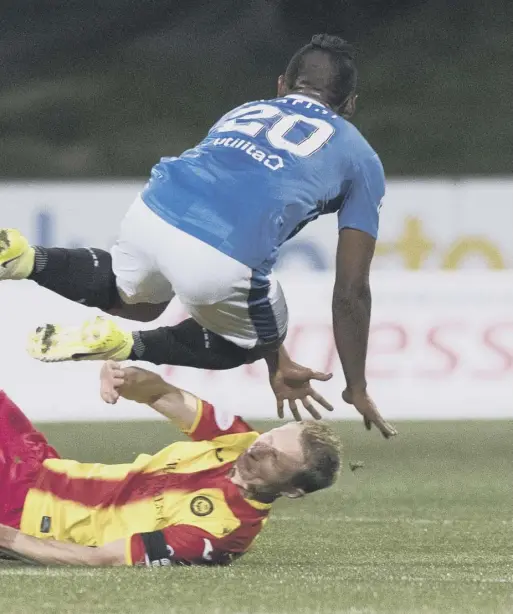  ?? PICTURE: ALAN HARVEY/SNS ?? striker Alfredo Morelos which earned the Thistle forward a straight red card from referee Willie Collum.