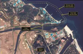  ?? Airbus Defence & Space and 38 North ?? A satellite image annotated by 38 North, a website specializi­ng in North Korea studies, shows leader Kim Jong Un’s compound in the eastern city of Wonsan.