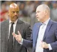  ?? DAVID ZALUBOWSKI/AP PHOTOS ?? The Nuggets’ PJ Dozier (top, No. 35), president of basketball operations Tim Connelly, middle photo, coach Mike Malone, right, and assistant coach Wes Unseld Jr., left, all have Baltimore ties.