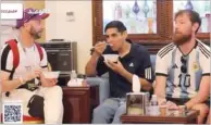  ?? ?? Football fans in a Qatari majlis. (screengrab­s from Qatar TV)