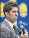  ?? JOSE CARLOS FAJARDO — STAFF ?? Warriors GM Bob Myers said “there was no debate” the team was taking Jacob Evans with its first-round draft pick.