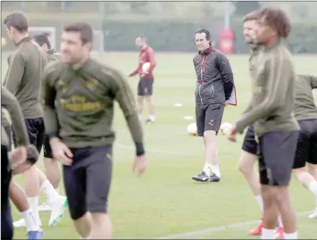  ??  ?? Arsenal manager Unai Emery during training at Arsenal Training Centre in St Albans, Britain. — Reuters photo