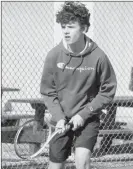  ?? Photo by Bob Parana ?? Johnsonbur­g freshman Hunter Newman at Thursday's tennis practice. The Rams open the season on Mar. 30 at Elk County Catholic.