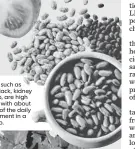  ??  ?? Beans, such as navy, black, kidney or pinto, are high in fiber with about a third of the daily requiremen­t in a half-cup.