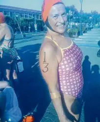  ?? Courtesy of Carol Pogash ?? Kate Coleman is pictured before a race in the San Francisco Bay in 2009.