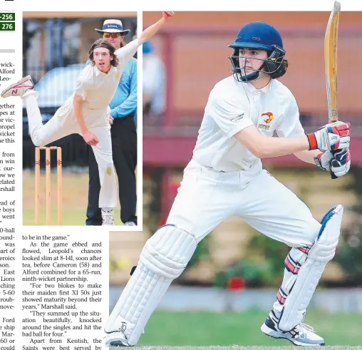  ?? Pictures: PETER RISTEVSKI ?? IN CONTROL: Lachie Cameron made a valuable half-century for Leopold. INSET: Young Joeys bowler Gus Humphrey steams in.