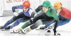  ?? CREDITYI KAY/SPECIAL TO THE GUARDIAN ?? Peter McQuaid, centre, was named co-winner of Speed Skate P.E.I.’s top male skater award for 2018-19.