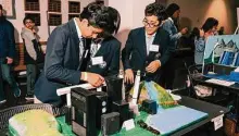  ?? Joseph Bui/Contributo­r ?? Students from The Village School demonstrat­e a turning battery coil in Saturday’s Houston Future City Competitio­n.
