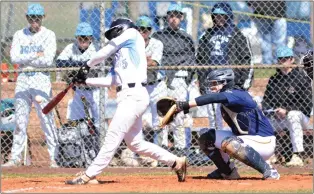  ?? KYLE FRANKO — TRENTONIAN FILE PHOTO ?? Nottingham catcher Chris Babkowski, right, erased three runners on base paths on Saturday.