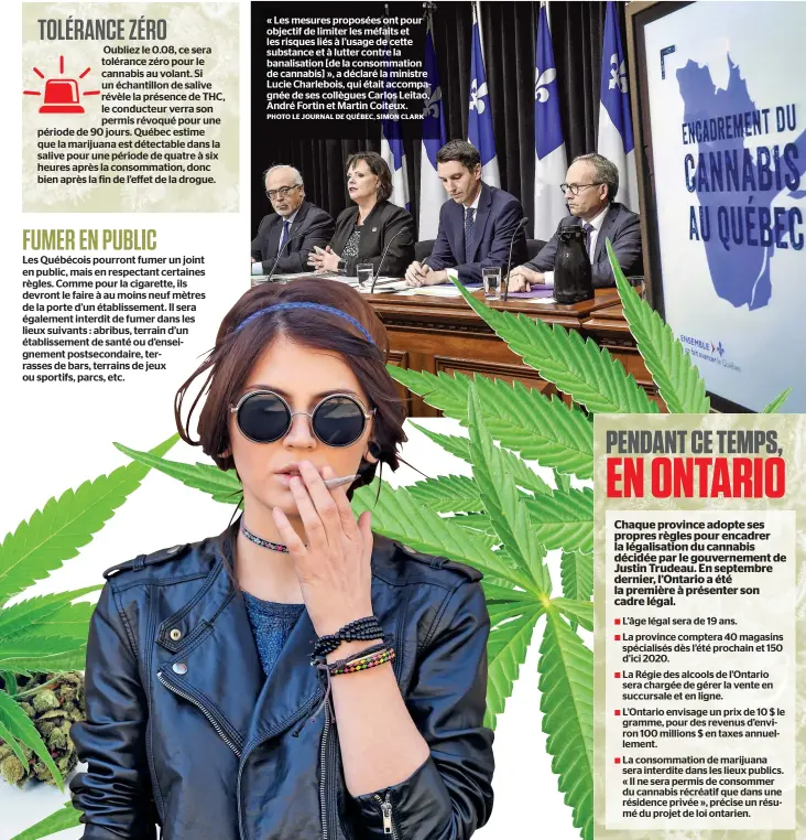  ??  ?? « Les mesures proposées ont pour objectif de limiter les méfaits et les risques liés à l’usage de cette substance et à lutter contre la banalisati­on [de la consommati­on de cannabis] », a déclaré la ministre Lucie Charlebois, qui était accompagné­e de...