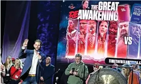  ?? Photograph: Ed Pilkington/The ?? Eric Trump on stage at the event in Branson, Missouri. He said: ‘I promise you, we are going to go and get those bastards, I promise you we will.’