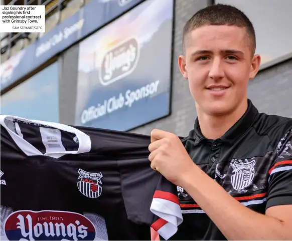  ?? SAM STRANDT/GTFC ?? Jaz Goundry after signing his first profession­al contract with Grimsby Town.