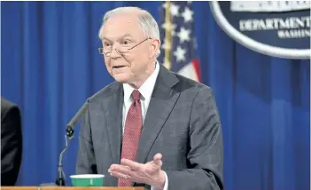  ?? NICHOLAS KAMM/GETTY IMAGES ?? U.S. Attorney General Jeff Sessions has recused himself from an investigat­ion into Russian hacking after it was revealed that he had contact with Russian Ambassador Sergey Kislyak.