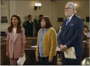  ?? JORDIN ALTHAUS — NBC — WARNER BROS. TELEVISION VIA AP ?? From left, India de Beaufort, Pam Murphy and John Larroquett­e in a scene from the comedy series “Night Court.”