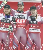  ?? ANSA ?? Jansrud, Svindal e Kilde sul podio della Val Gardena