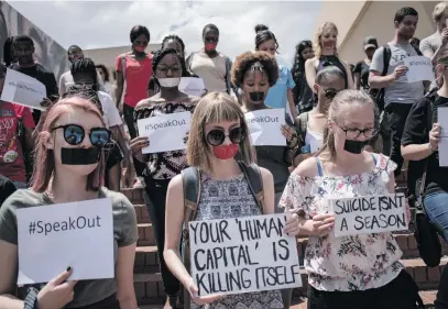  ?? Picture: Jacques Nelles ?? SOLIDARITY. Students from the University of Pretoria during a silent march around campus yesterday. They gathered to march for student and staff support over mental healthcare issues.