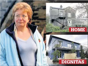  ??  ?? HOME PRIVATE MATTER John’s daughter Sandra Holmes. Above right, the care home and the clinic DIGNITAS