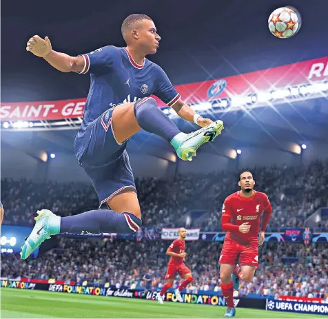  ?? ?? Kylian Mbappé, a French player for the club Paris Saint-germain, is the cover athlete on Fifa 22, above, the 29th installmen­t in the video series published by Electronic Arts